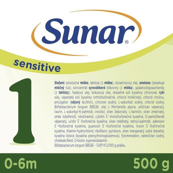 Lait infantile Sunar Sensitive 1, 6×500 g