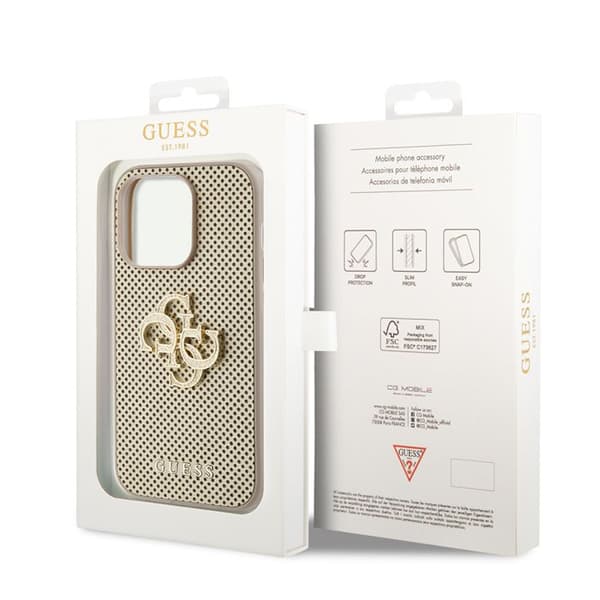 Guess läderfodral med perforerad 4G för iPhone 15 Pro - Guld
