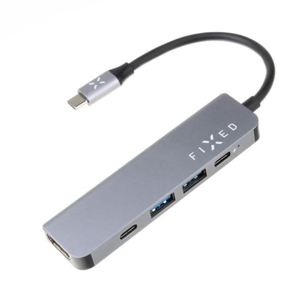 HUB USB-C - FIXERAD - Mini HUB - Aluminium - 5 portar - Grå