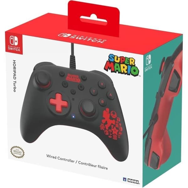 Manette med ledning - Nintendo Switch og Switch OLED - HORIPAD Turbo - Super Mario - Sort