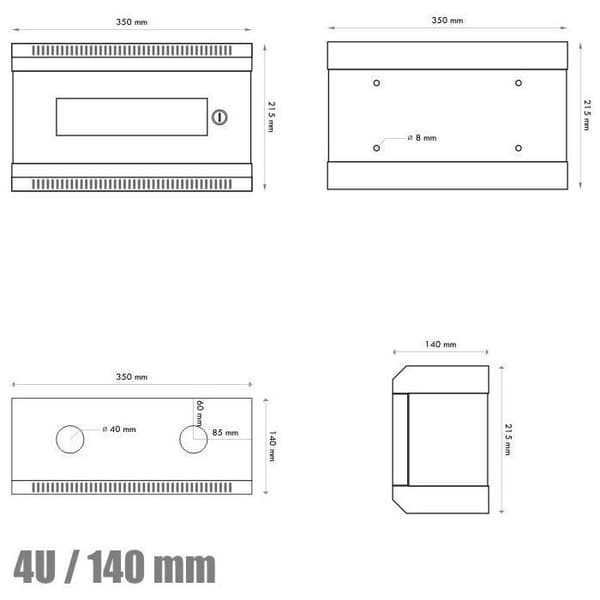 Datacom 10 4U/140 mm (glas) svart