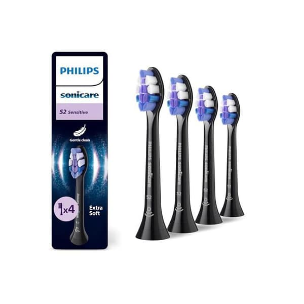 Reservedele til tandbørstehoveder - Philips - S2 Sensitive - Pakke med 4 - Sort - Ultra-bløde børstehår