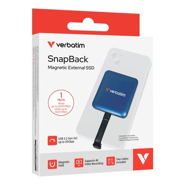 Verbatim SnapBack Ekstern SSD 1TB USB-C 3.2 Gen 2x2 2000MB/s Blå