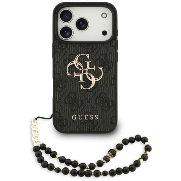 Coque Guess Hardcase 4G Classic Logo med perle-hank til iPhone 17 Pro - Sort