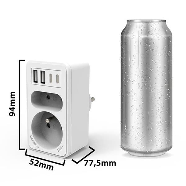 Stikdåse - VELAMP - Biplite - 2 stik 16A + 6A - 2 USB-A - 2 USB-C