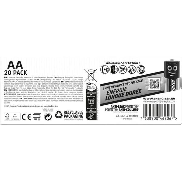 Pack med 20 Everyday AA alkaliska batterier DP20