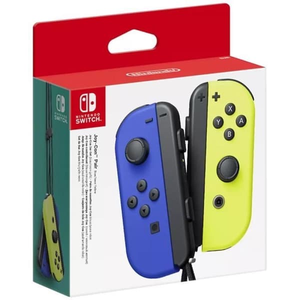 Ett par blå & neongula Joy-Con-kontroller för Nintendo Switch