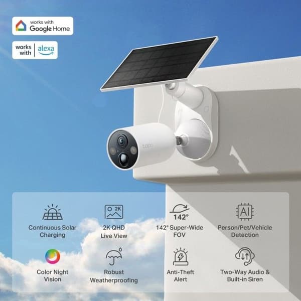 TP-Link Tapo TC85 2K 4MP Utomhus Säkerhetskamera + Tapo A201 Solpanel