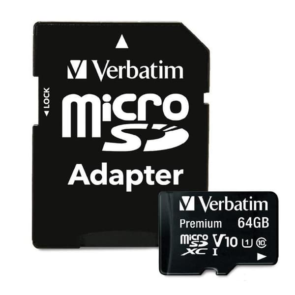 64GB Micro SDHC Verbatim Klass 10 + SD-adapter