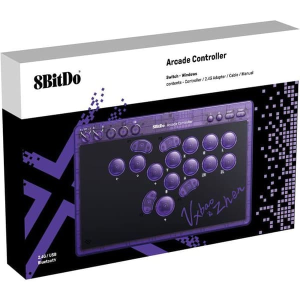 8Bitdo Arcade Controller Lila Edition Bluetooth/2.4G/USB kompatibel med Switch 1 och 2, Windows