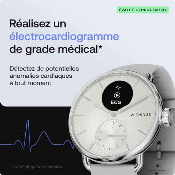 WITHINGS ScanWatch 2 - Förbindelseklocka hälsa ECG SpO2 temperatur 38mm Vit