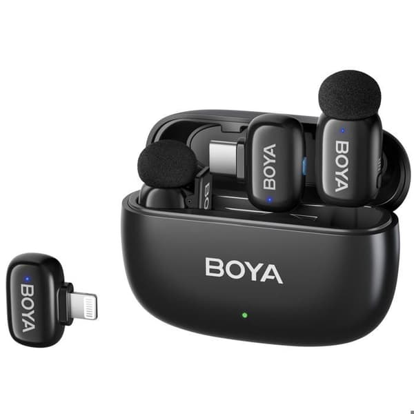 Boya Mini 2-01 trådløs slipsmikrofon USB-C og Lightning, sort