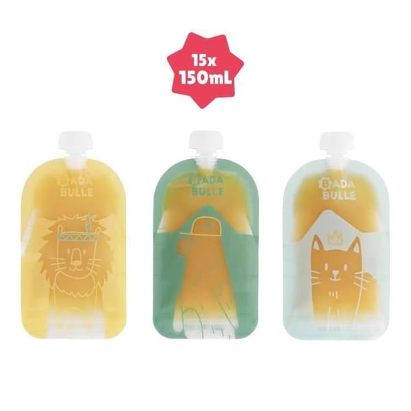 Badabulle Sätt med 15 återanvändbara 150 ml flaskor