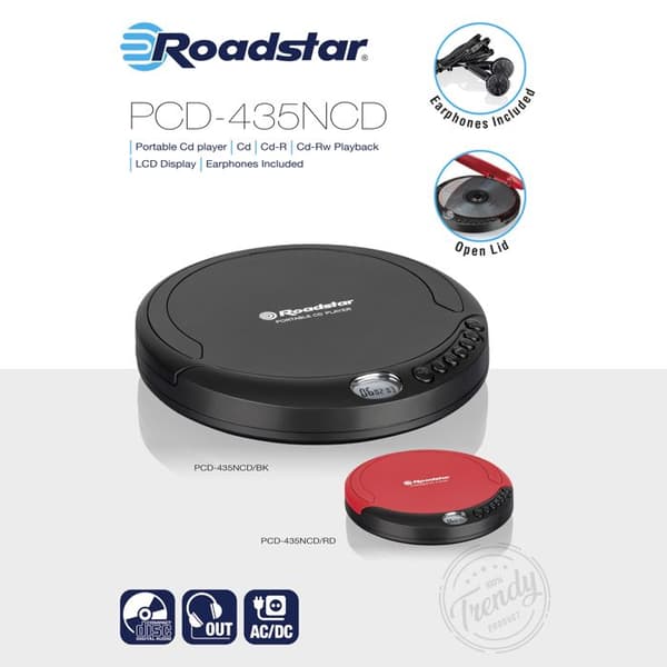 CD-afspiller ROADSTAR PCD-435/RD - Rød - Diskunderstøttelse: CDA/CD-R/CD-RW - Lyd: 2 x 0.8W - 32 Ohm - LCD-skærm