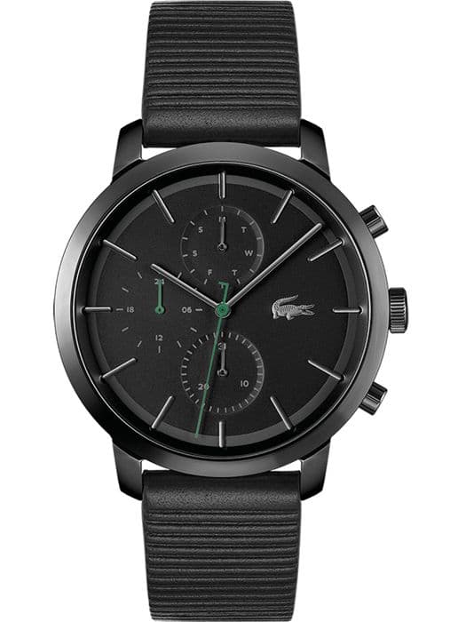LACOSTE herrklocka i svart läder - 240163