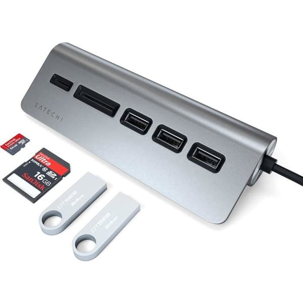 Typ C extern kortläsare med Satechi USB 3.0 Hub - grå - TU