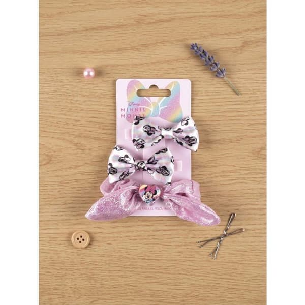 Set med 3 hårklämmor med Minnie Mouse-knutar