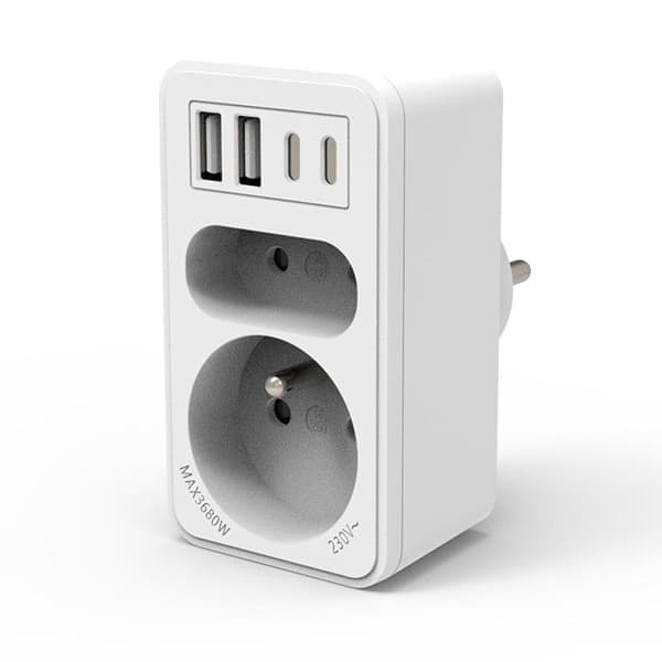 Stikdåse - VELAMP - Biplite - 2 stik 16A + 6A - 2 USB-A - 2 USB-C
