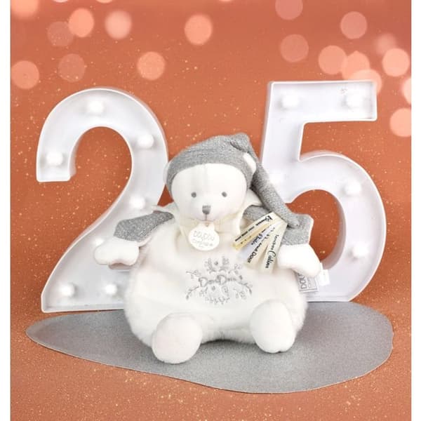 Ours Doudou Cape 25cm Hvid Sølv - DOUDOU ET COMPAGNIE