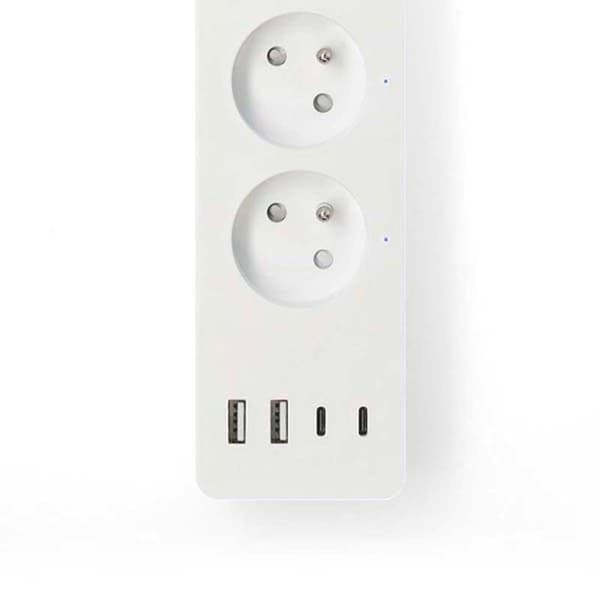 CONECTICPLUS Smart stikdåse med 4 FR stik og 2 USB stik / 2 USB-C PD3.0 20W - 2m hvid