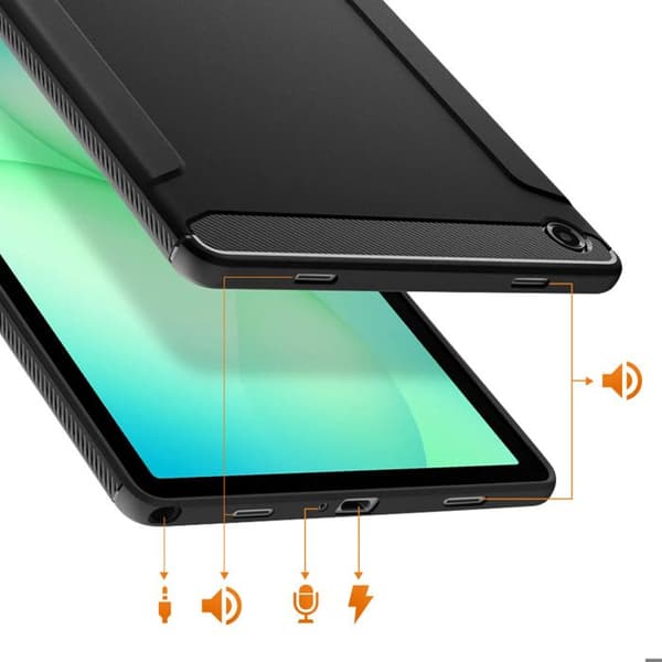 Skydd - SPIGEN - Galaxy Tab A11 Plus - Rugged Armor - Matt kolfiberutseende - Luftkudde