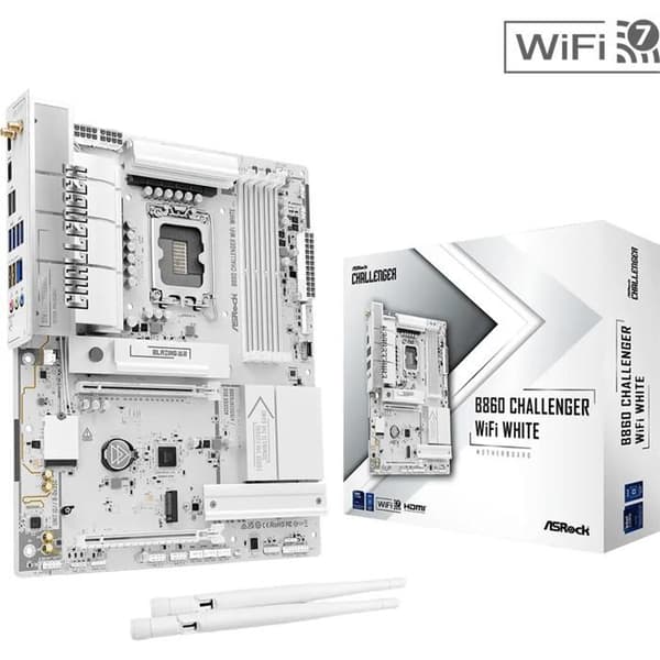 ASRock B860 Challenger WiFi Moderkort (Intel LGA 1851) (Vit)