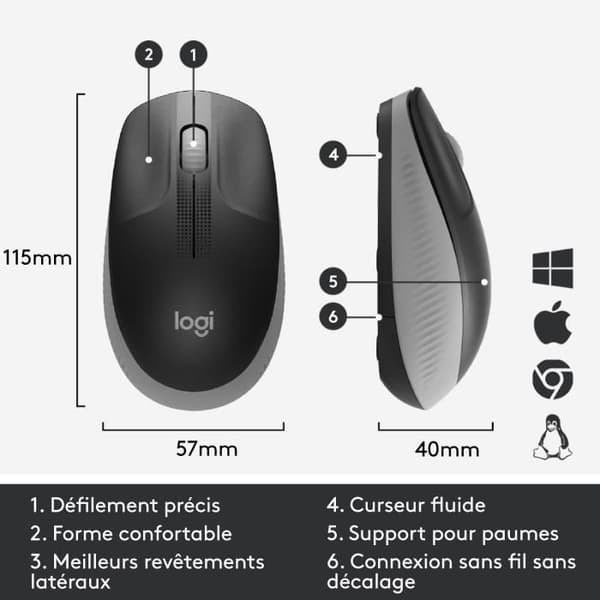 Mus - Trådlös - Logitech - M190 - Grå