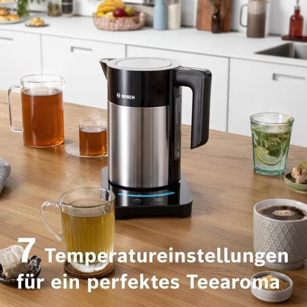 BOSCH TWK7203 programmerbar elkedel - Sort og rustfrit stål - 1,7L - 360° base - Automatisk slukning