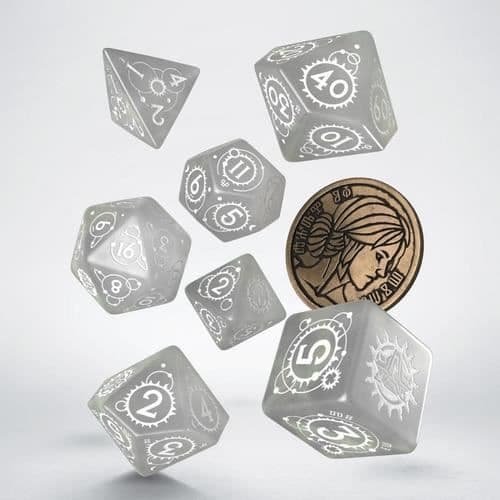 Terningespil - Ciri - 7 plastiske terninger - Titan & Hvid - The Witcher
