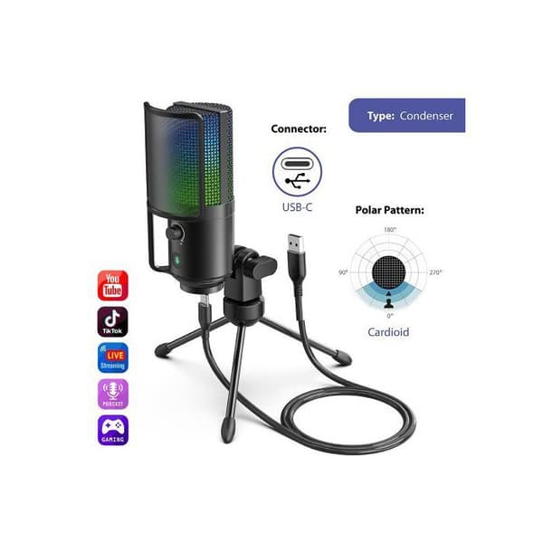 FIFINE K669 PRO2 USB kondensatormikrofon med RGB, sort