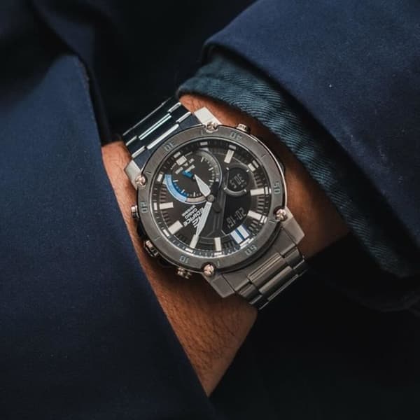 Casio - Herrklocka - Kvarts - Analog - Digital - Silverband i rostfritt stål - ECB-20DB-1AEF