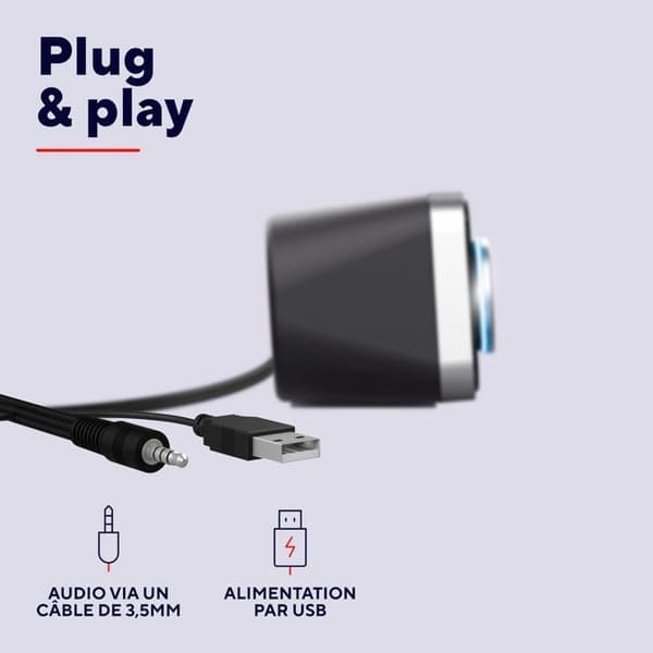 Trust Arys Barre de Son Compact 2.0 för Dator - USB-driven, Klar Ljud