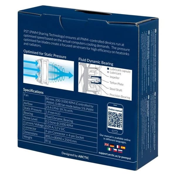 Ventilator - ARCTIC COOLING - P8 PWM PST - 80mm - 20 dB - Sort