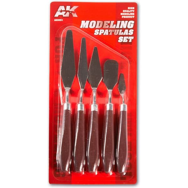 Modelleringsspatel - AK Interactive - x5 - Solide materialer - Sort farve - Blandet