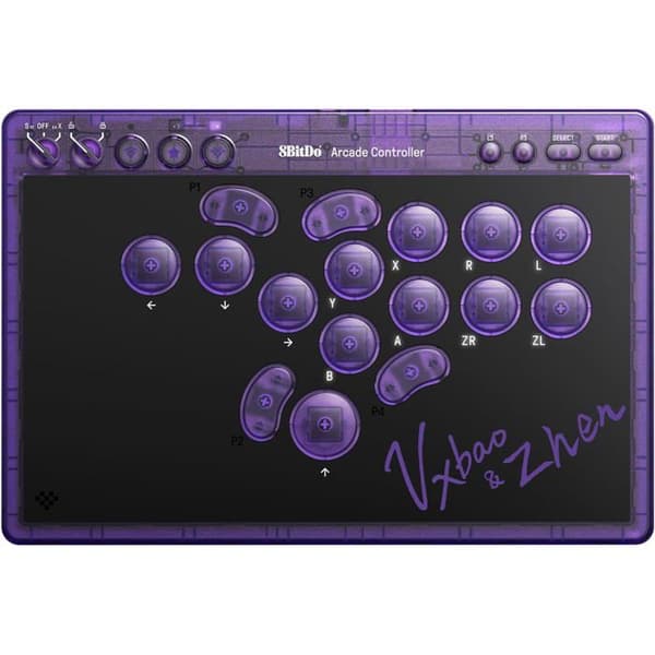 8Bitdo Arcade Controller Lilla Udgave Bluetooth/2.4G/USB kompatibel med Switch 1 og 2, Windows