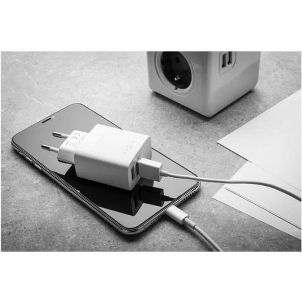 Väggladdare - FIXED - Smart Snabbladdning - 2xUSB - 17W - USB/Lightning-kabel 1m