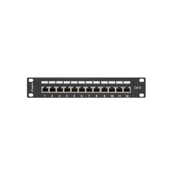 Rack - tilbehør til Lanberg-stativer - PPF6-9012-B - Patch Panel 10'', 12 Porte 1U, Cat.6, Sort