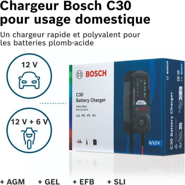 Automatisk batteriladdare 6/12V 3,8A - BOSCH C30