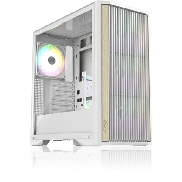Agos MAX-MS4 PC-tornlåda Medium Vit, 4 ARGB-fläktar 140 mm, Härdat glas, Framsidan med trästruktur, GPU-stöd