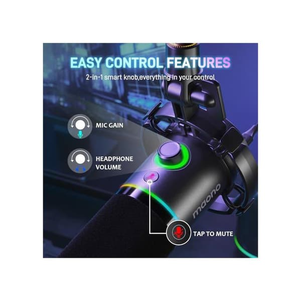 MAONO Micro Dynamique XLR-USB, PC Podcast Mikrofon med Programvara, Mute, Gain-knapp, Volymkontroll, för Streaming