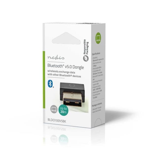 Dongle USB Bluetooth - NEDIS - BLDO100V5BK - Bluetooth 5.0 - 20 m - Plug & Play