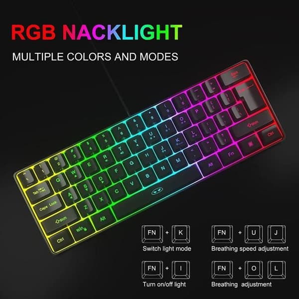 Mini Gaming Tastatur 61 Taster Baggrundsbelyst Magegee