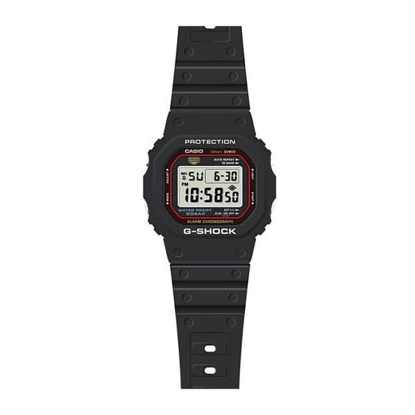 Casio G-SHOCK DW-5000R-1AER – sort stødresistent digitalur, resin & rustfrit stål, 20 bar