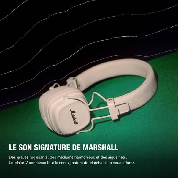 Beige vikbar Marshall Major V over-ear hörlurar