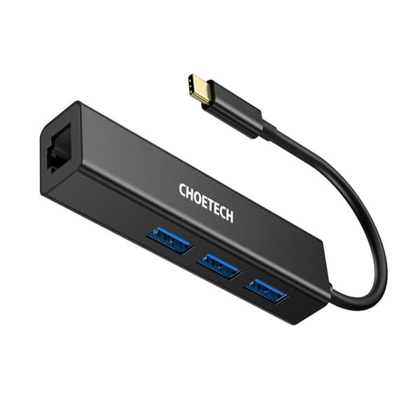 USB-C hub med 3 USB-porte og en adapter til Ethernet
