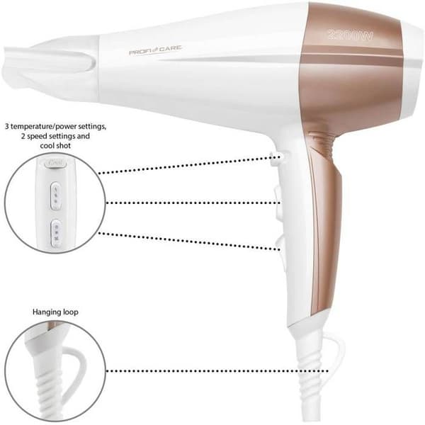 Hårtørrer ProfiCare PC-HT 3010 Hvid-Champagne