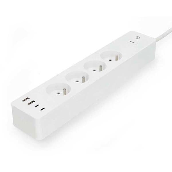 CONECTICPLUS Smart stikdåse med 4 FR stik og 2 USB stik / 2 USB-C PD3.0 20W - 2m hvid