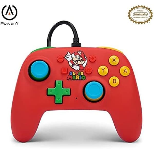 Spilkontrol - POWERA - Super Mario - Kablet - Vibration - Rød