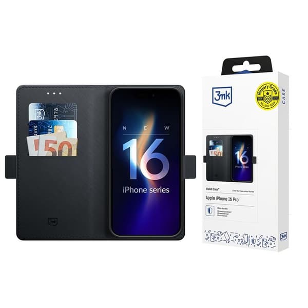 3mk Wallet Case etui til iPhone 16 Pro - Sort
