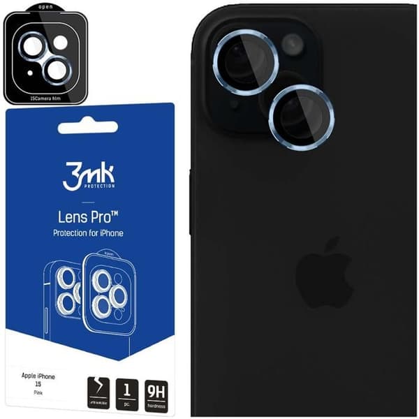 3MK objektivskydd för iPhone 15 med blå ram